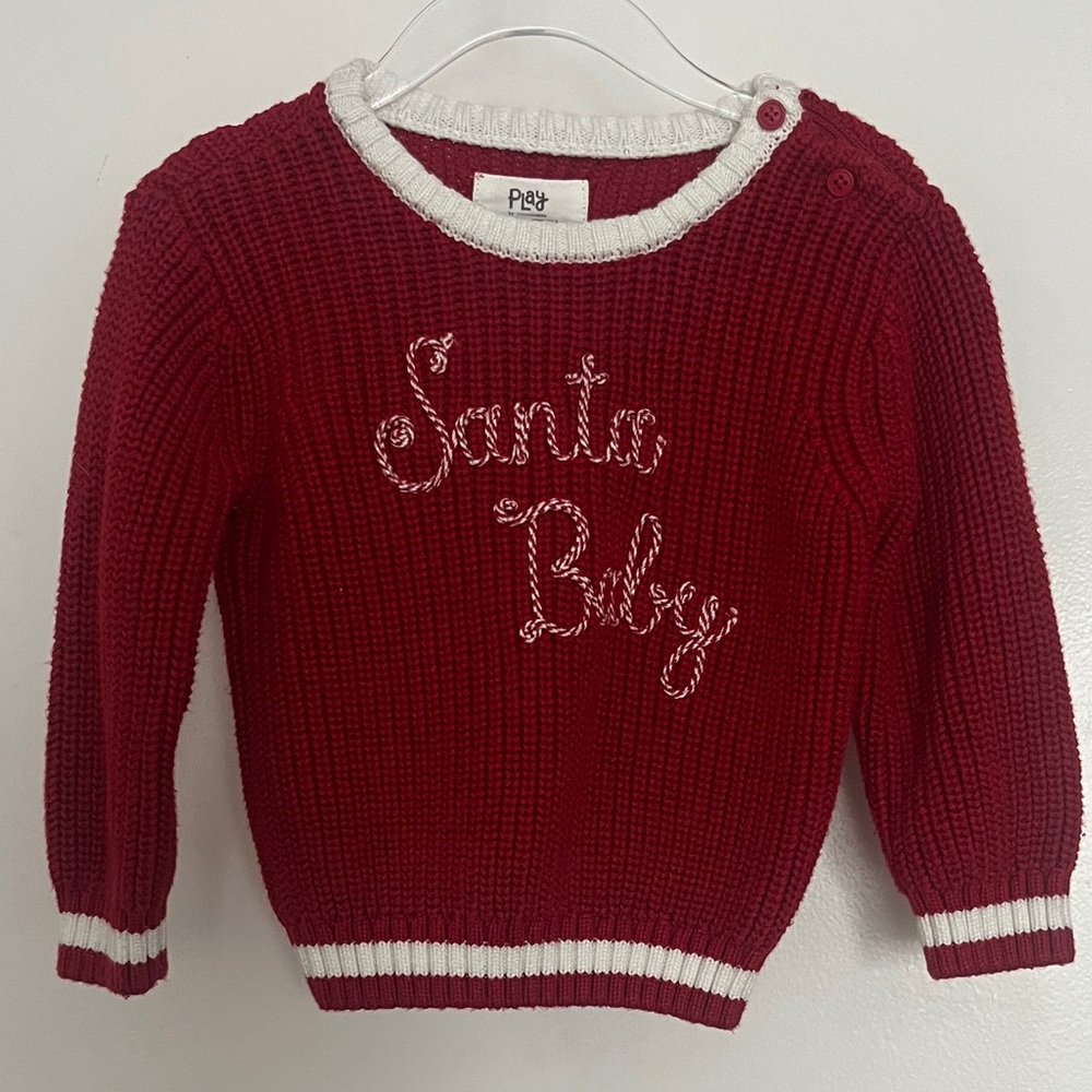 Little Sleepies Red Knit 'Santa Baby' Sweater with White Trim